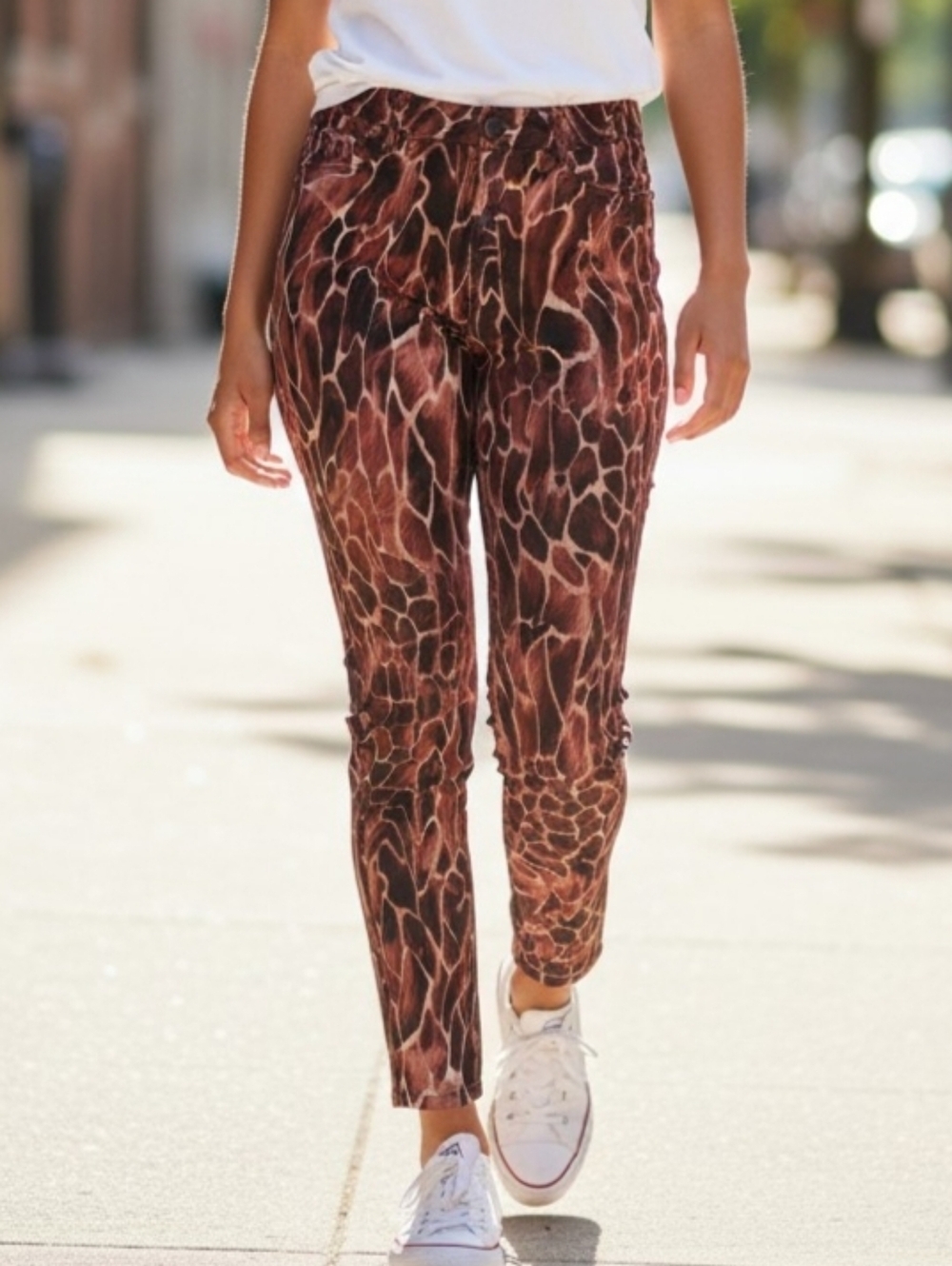 Giraffe-Print Skinny Straight Leg Mid-Rise Stretchy Jeans Made USA Women Size 30